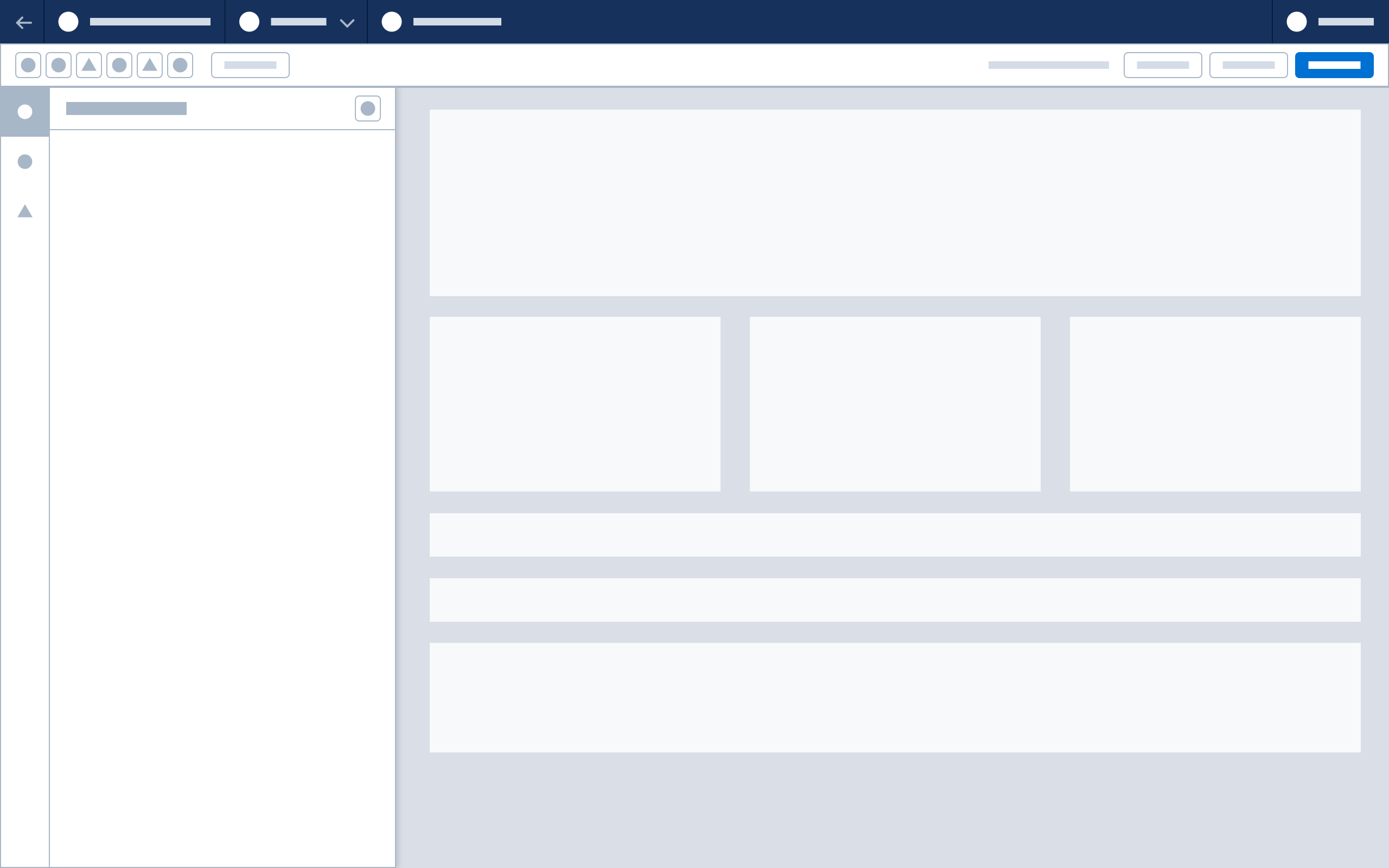 A wireframe showing a canvas with left-side rail and panel