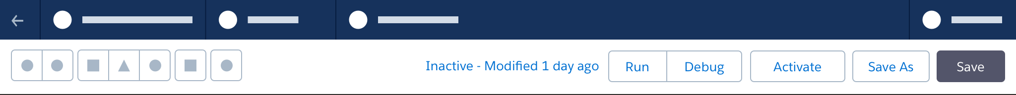 A wireframe showing status text that indicates that the builder was saved, the text says "Inactive - Modified 1 day ago."