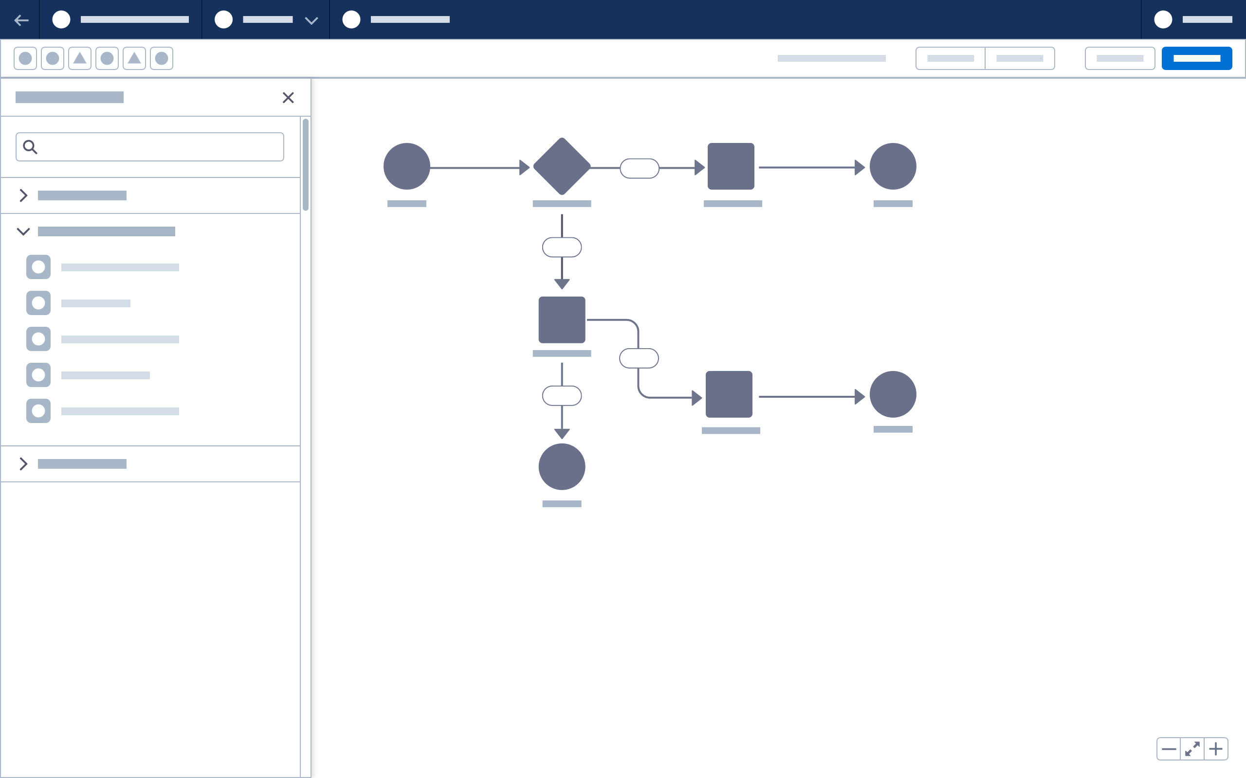 Wireframe showing the ideal placement of incremental zoom button group at the bottom right of the canvas