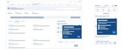 Two wireframe examples showing a popover, one desktop view and one mobile view.