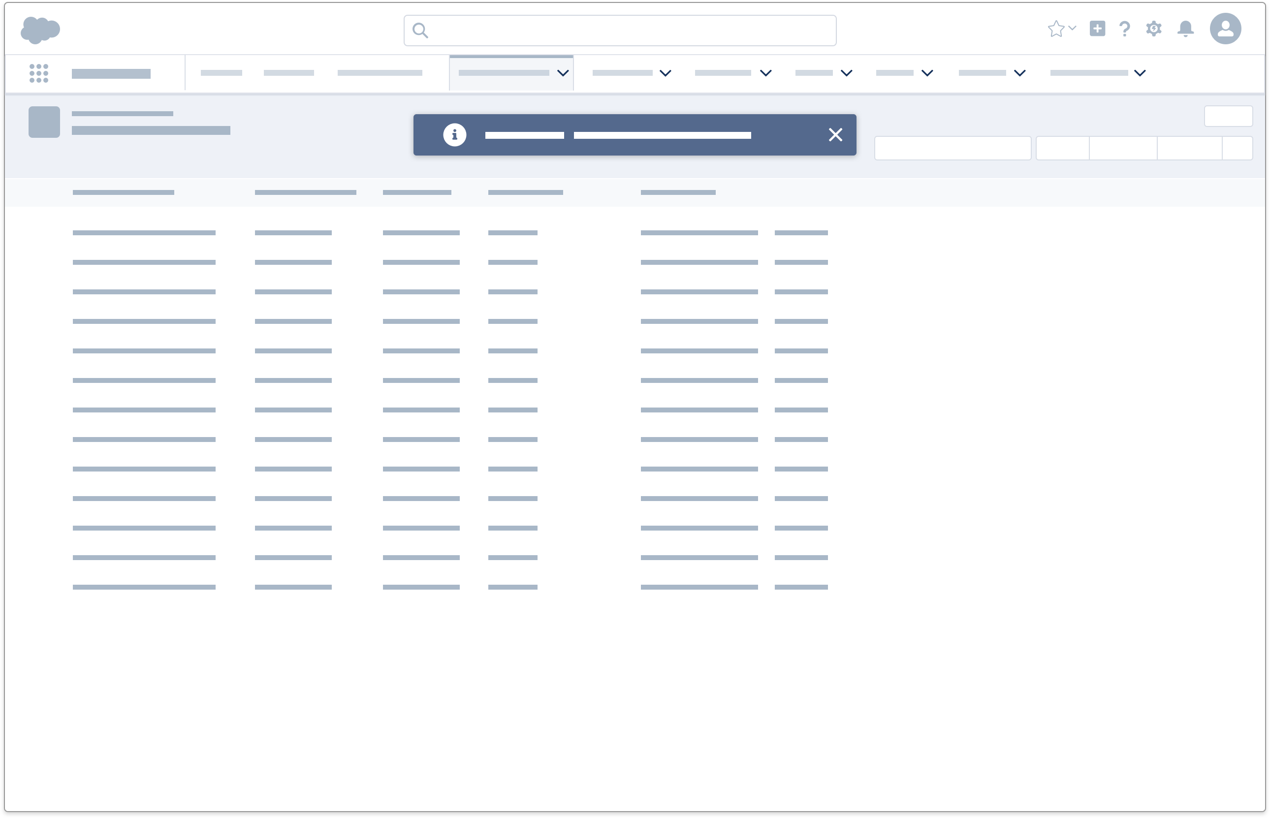 A wireframe showing an example of an informational toast.