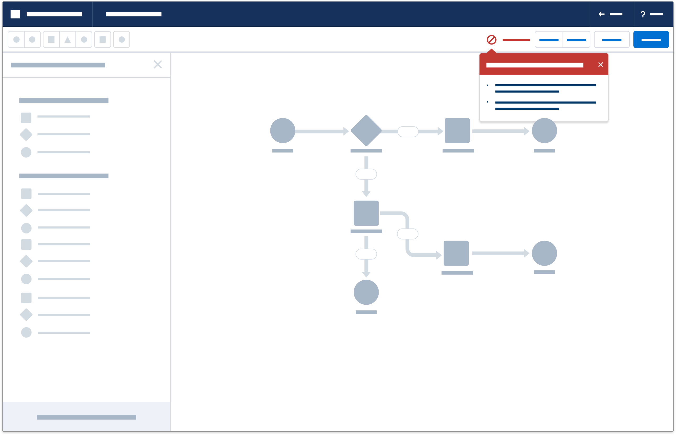 A wireframe showing an example of an error pop over.